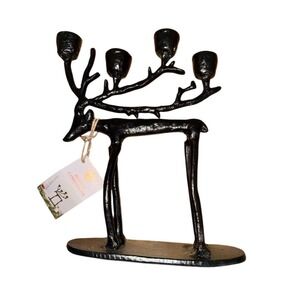 Merry Moments Reindeer Candle Holder Black Bronze Holiday Decor 13"‎ decor sleek